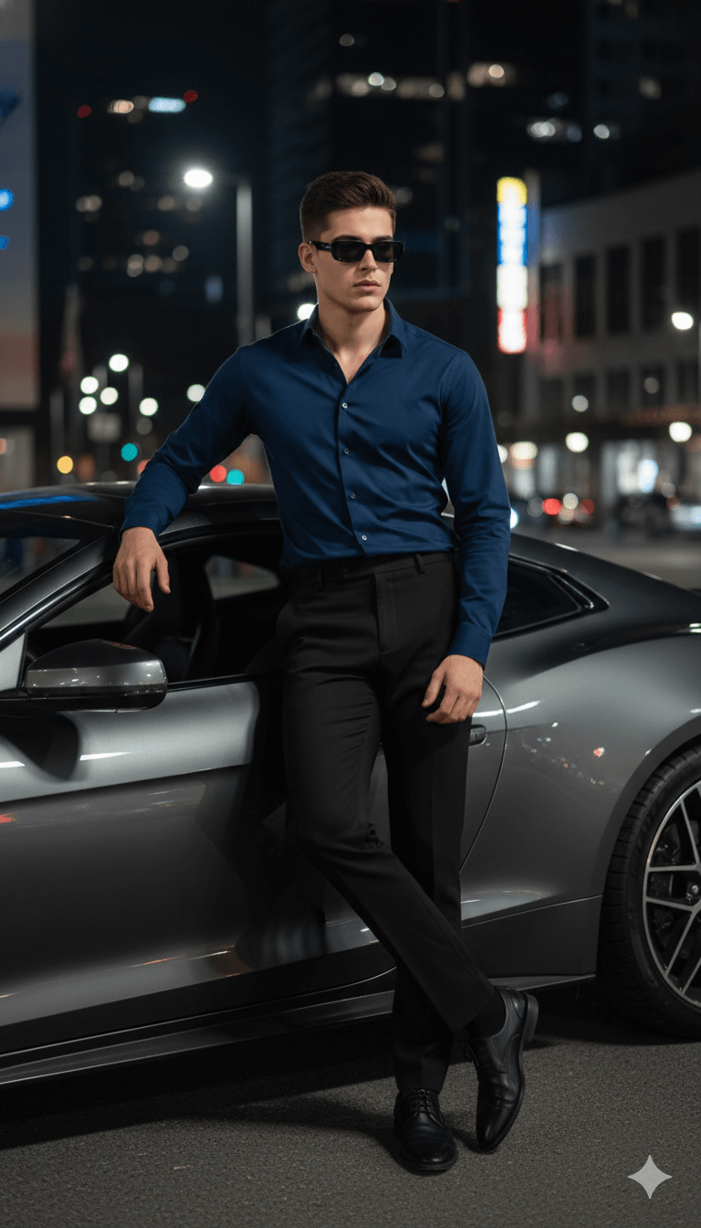 Ai generated image of young men and car