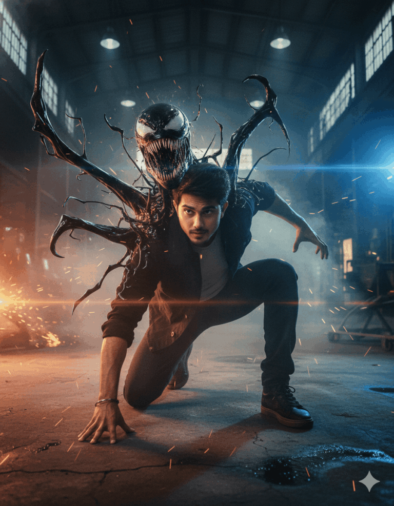 Ai generated image: Hollywood style men with venom art