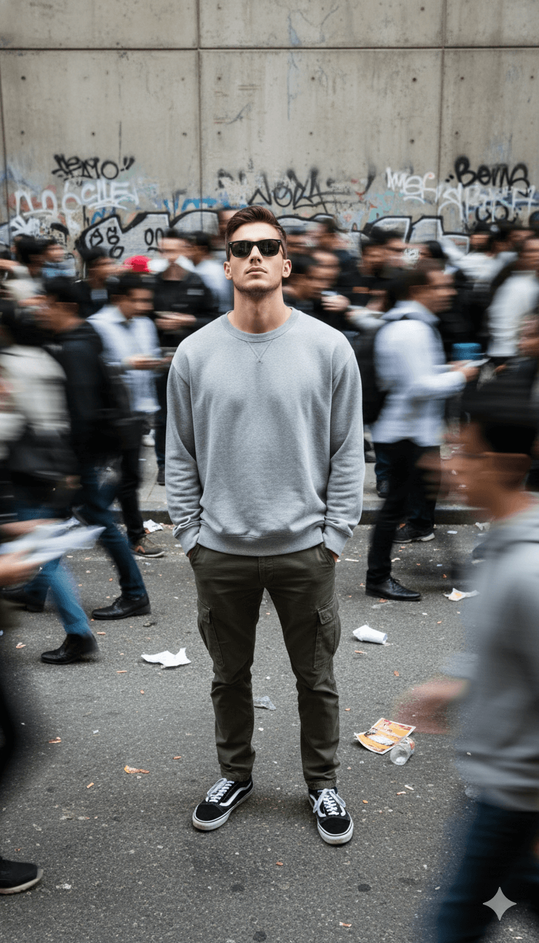 Ai generated image of Man stands amidst chaos