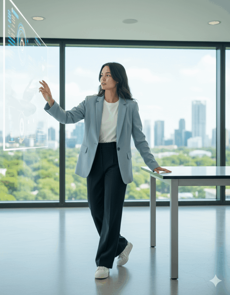 Ai generated image of a adult female in office modern style