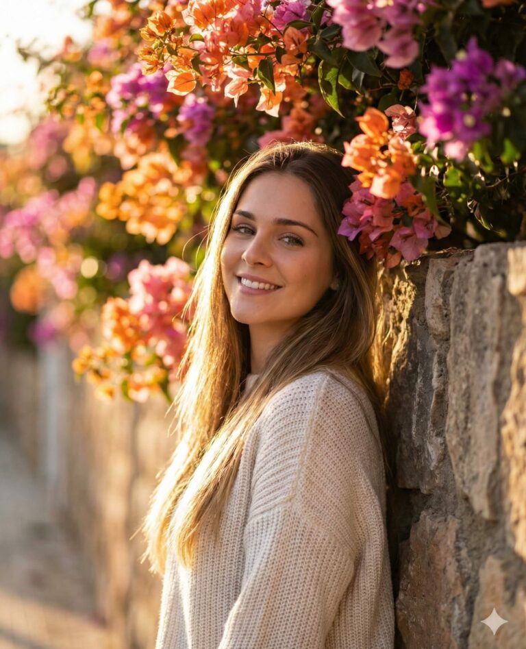 AI generated image of girl and flowers
